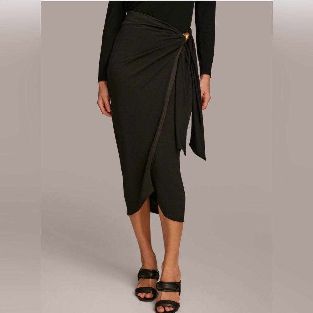 Black Wrap Midi Skirt with Side Tie